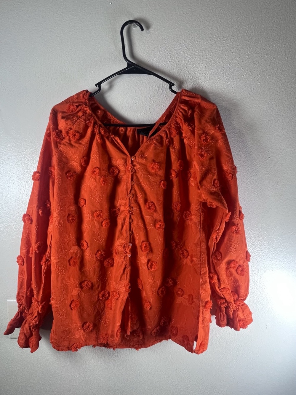 Floral Button-Front Blouse in Deep Orange